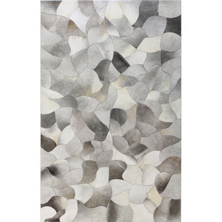 BASHIAN Bashian H112-GY-4X6-H7 Bashian Santa Fe Collection Abstract Contemporary Leather Hand Stitched Area Rug; Grey - 4 x 6 ft. H112-GY-4X6-H7